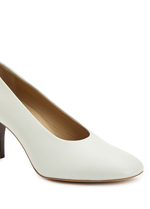Kırık Beyaz Deri Topuklu Ayakkabı - Görsel 7