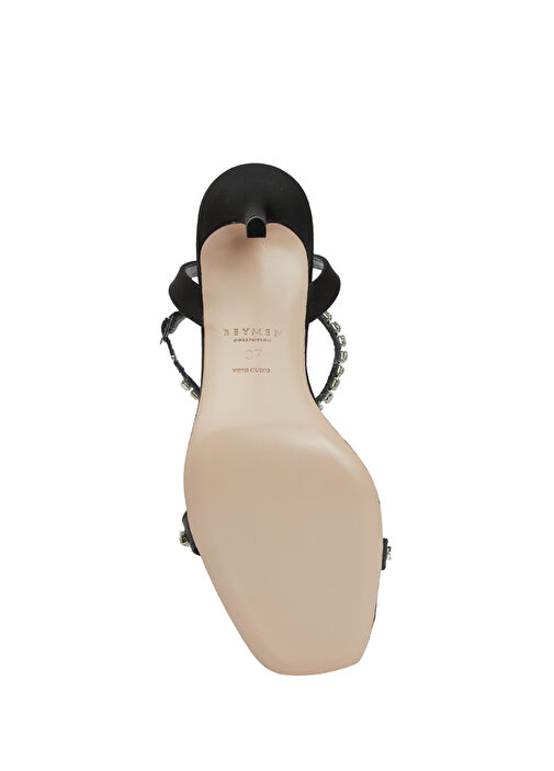 Siyah Taşlı Kadın Saten Sandalet - Görsel 6