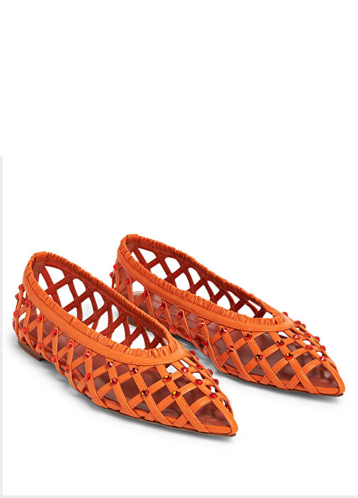 Turuncu Sepet Dokulu Kadın Deri Sandalet - Görsel 3