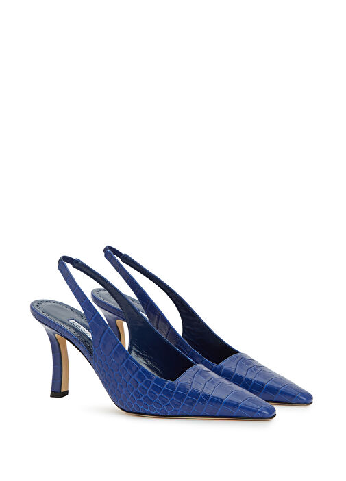 Moirasli Lacivert Deri Topuklu Ayakkabı - Görsel 3