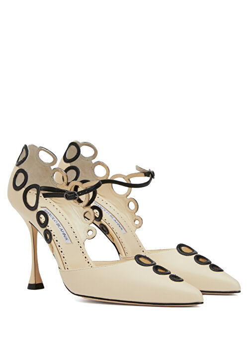 Akrabak Ekru Deri Topuklu Ayakkabı - Görsel 3