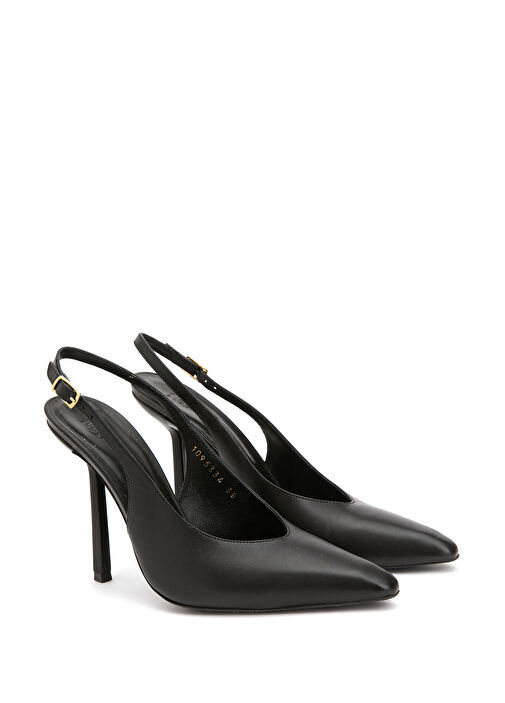 Siyah Deri Topuklu Ayakkabı - Görsel 3