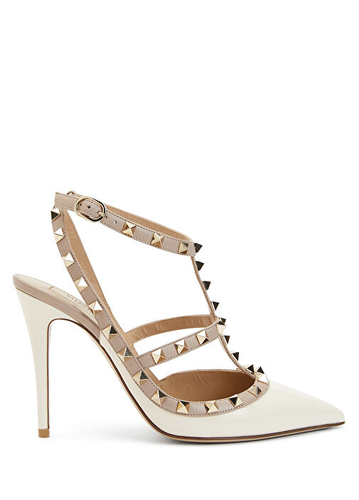 Valentino Garavani Ekru Valentino Garavani Rockstud Deri Topuklu Ayakkabı