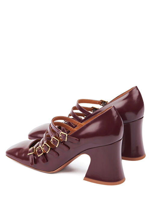 Bordo Deri Topuklu Ayakkabı - Görsel 5
