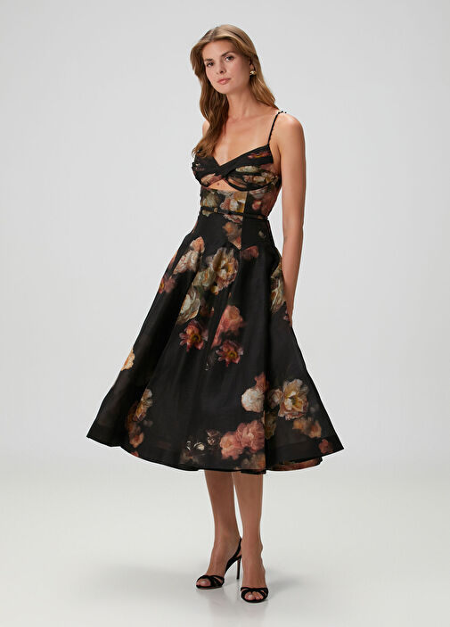 Zimmermann - Hypnotic Twist Black Midi Linen Dress