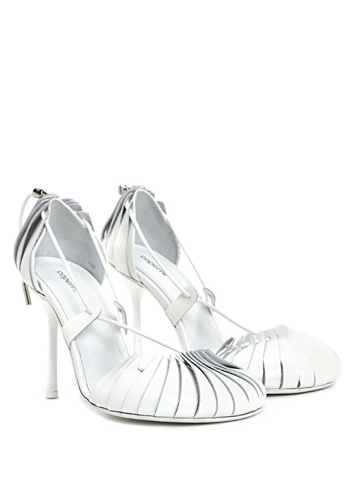 Origami Beyaz Deri Topuklu Ayakkabı - Görsel 3