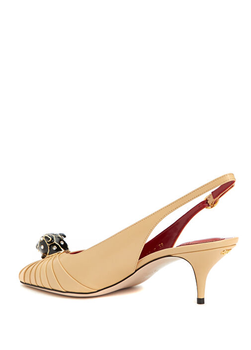 Sling Krem Deri Topuklu Ayakkabı - Görsel 4