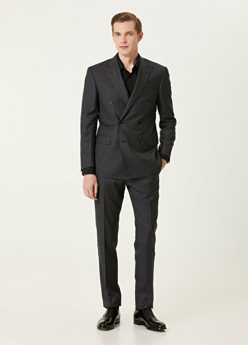 Corneliani - Dark Gray Stripe Pattern Wool Double-Breasted Suit