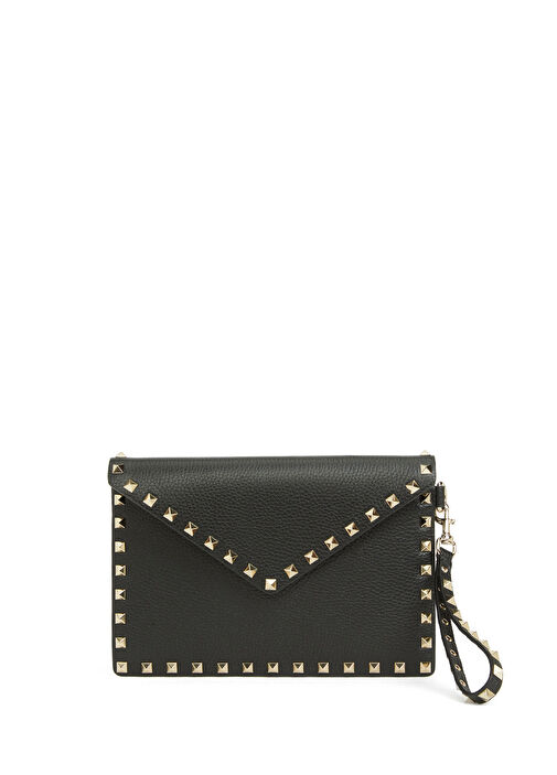 Rockstud Siyah Kadın Deri El Portföyü