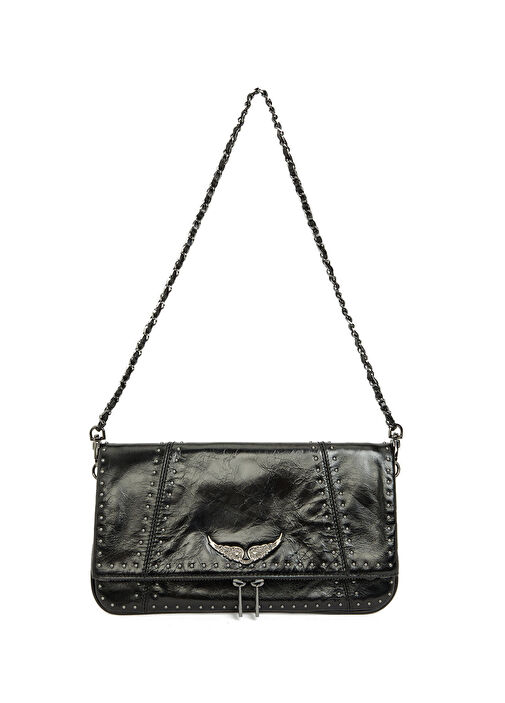 Rock Vintage Siyah Kadın Deri Çanta