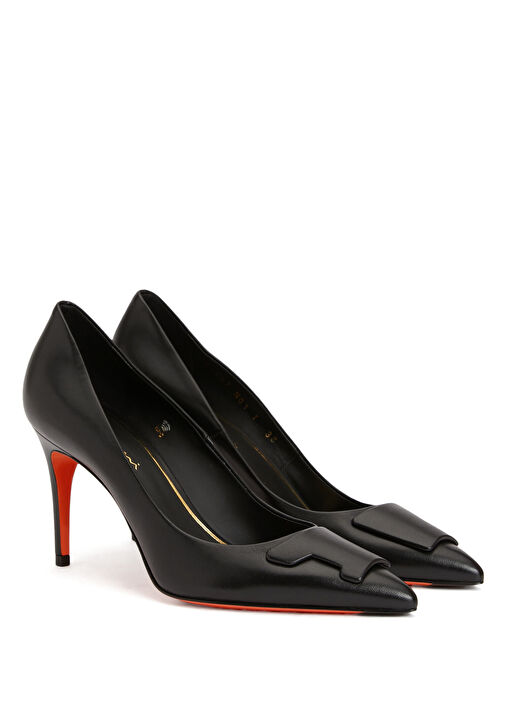 Santoni Siyah Santoni Deri Stiletto