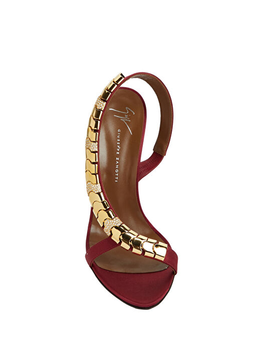 Kırmızı Topuklu Saten Sandalet - Görsel 5