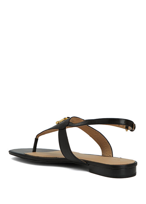 Siyah Logo Detaylı Kadın Deri Sandalet - Görsel 4