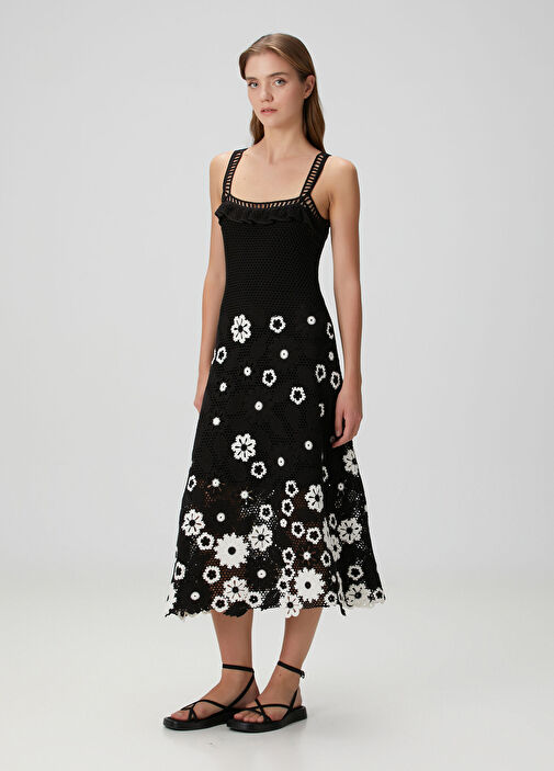 black and white crochet midi dress Your Daydream Crochet Midi Dress - White/Black