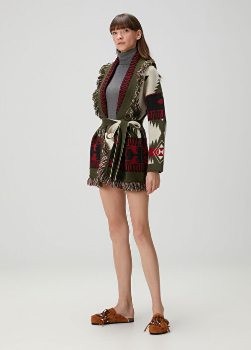Alanui - Icon Khaki Jacquard Cashmere Cardigan