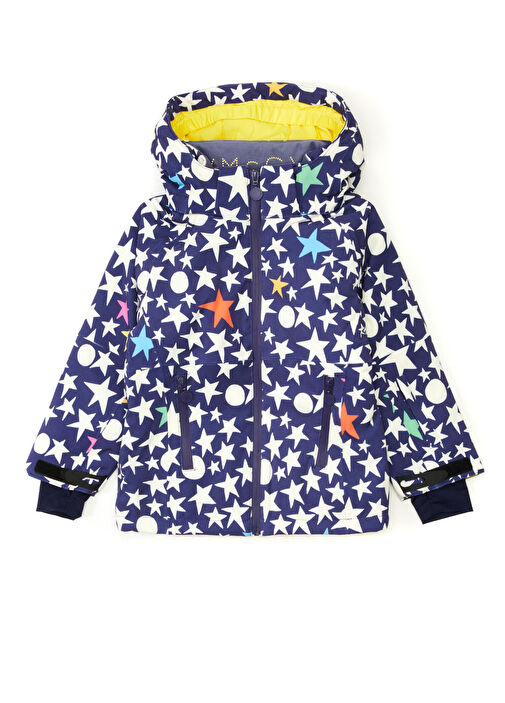 Çok Renkli Mavi Kapüşonlu Kız Çocuk Kayak Montu