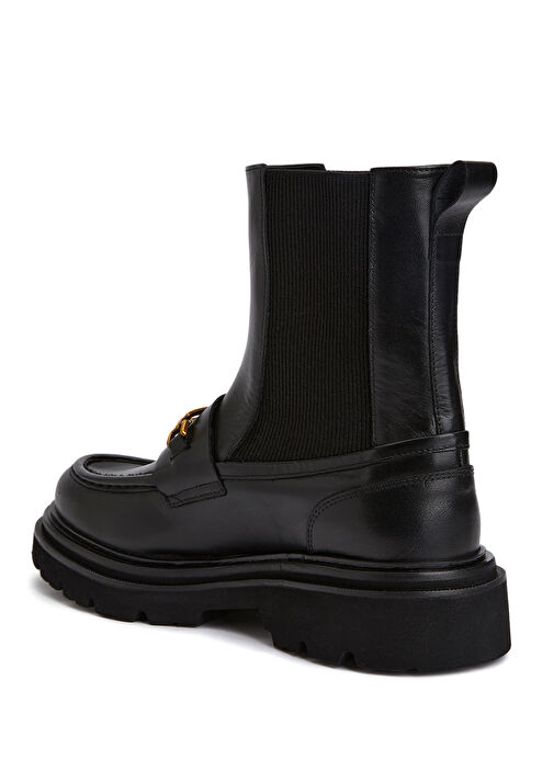 Siyah Logolu Zincirli Kadın Deri Bot - Görsel 4