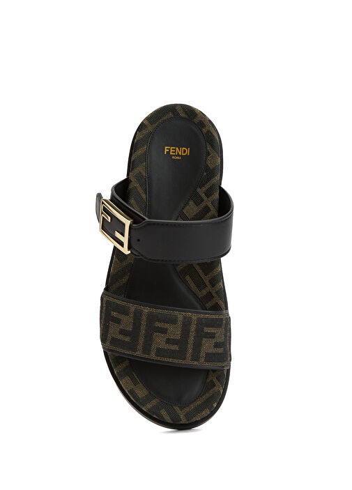 Kahverengi Logo Jakarlı Kadın Deri Terlik - Görsel 5