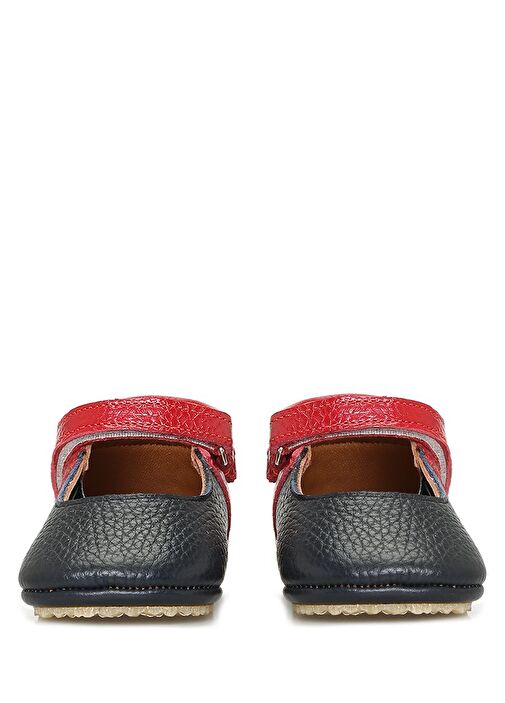 Lacivert Kırmızı El Yapımı Kız Bebek Deri Ayakkabı - Görsel 4