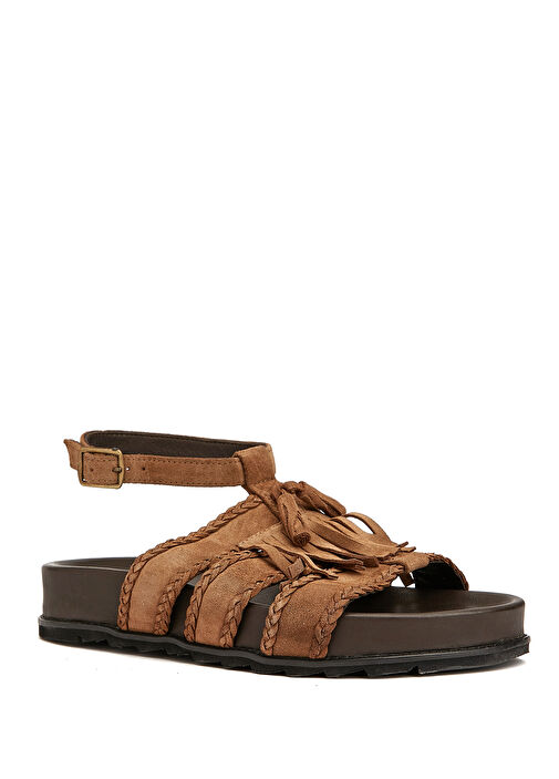 Vizon Püskül Detaylı Kadın Süet Sandalet - Görsel 3