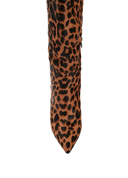 Leopar Desenli Kadın Deri Çizme - Görsel 5