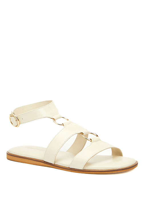 Kırık Beyaz Kadın Deri Sandalet - Görsel 3