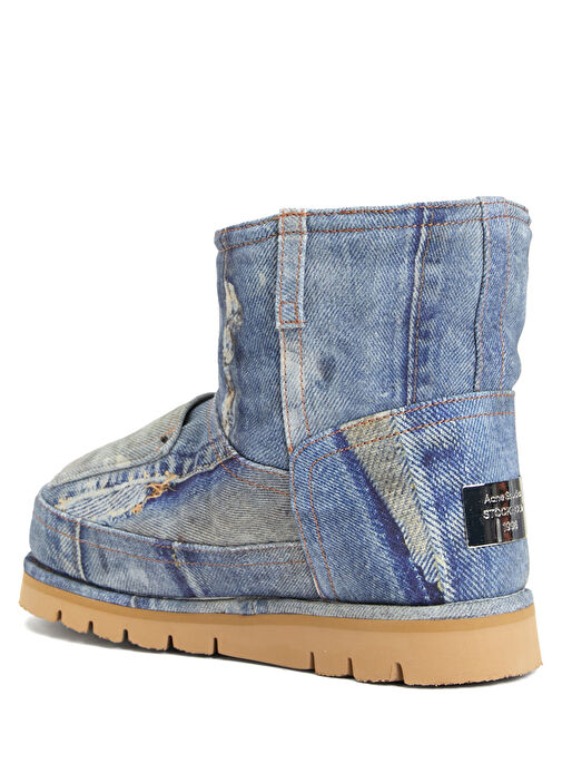 Mavi Denim Dokulu Kadın Deri Kar Botu - Görsel 4