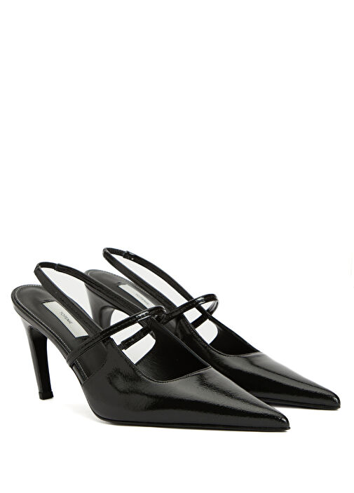 Siyah Deri Topuklu Ayakkabı - Görsel 3