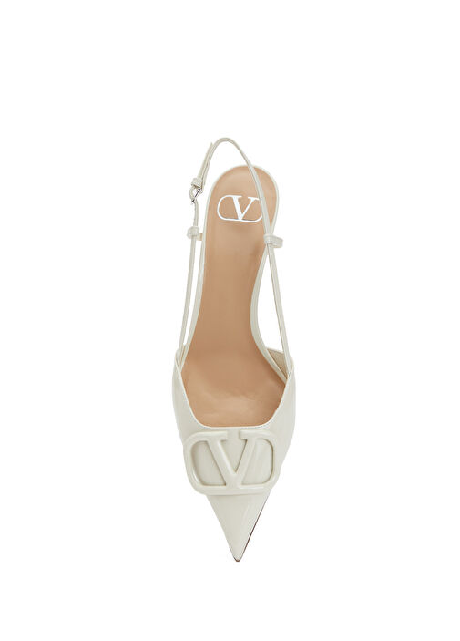 VLogo Ekru Deri Topuklu Ayakkabı - Görsel 5