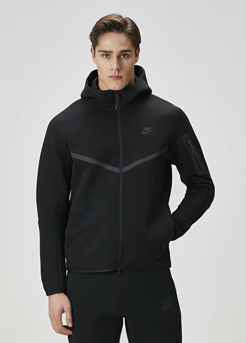 Nike - Tech Fleece Siyah Kapüşonlu Sweatshirt - Siyah-Gri