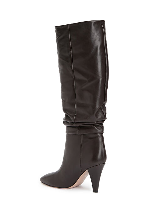 Koyu Kahverengi Topuklu Deri Çizme - Görsel 4