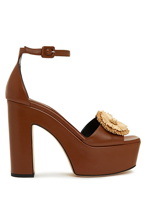 Taba Çiçek Detaylı Kadın Deri Sandalet - Görsel 2