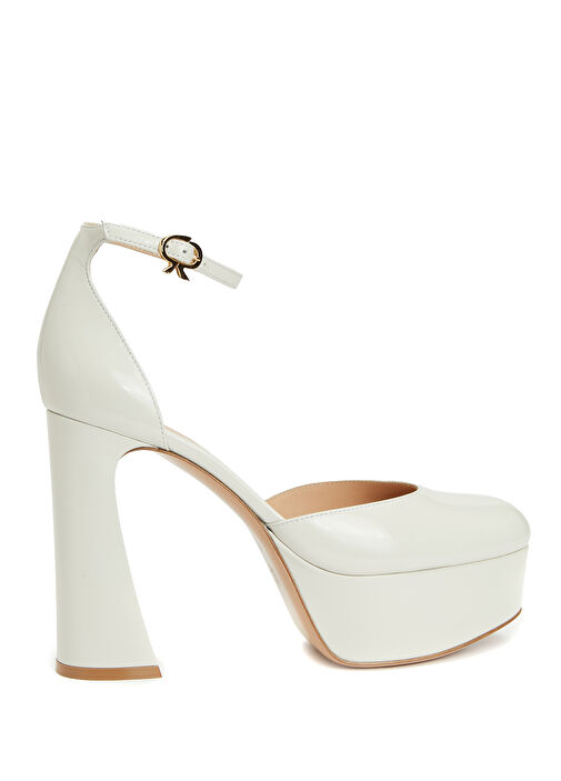 Ekru Deri Topuklu Ayakkabı - Görsel 2