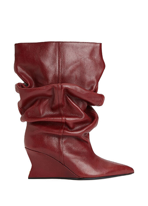 Koyu Kırmızı Kadın Deri Bot - Görsel 2