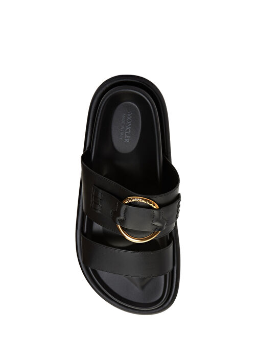 Siyah Logo Detaylı Kadın Deri Terlik - Görsel 5