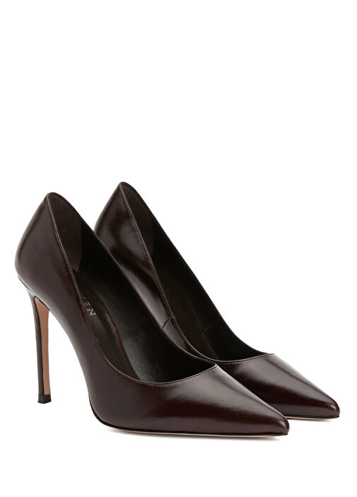 Kahverengi Deri Stiletto - Görsel 3