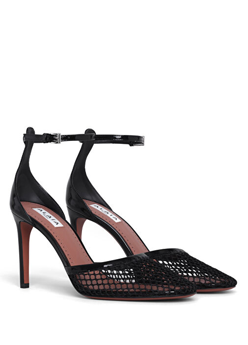 Siyah File Dokulu Topuklu Ayakkabı - Görsel 4