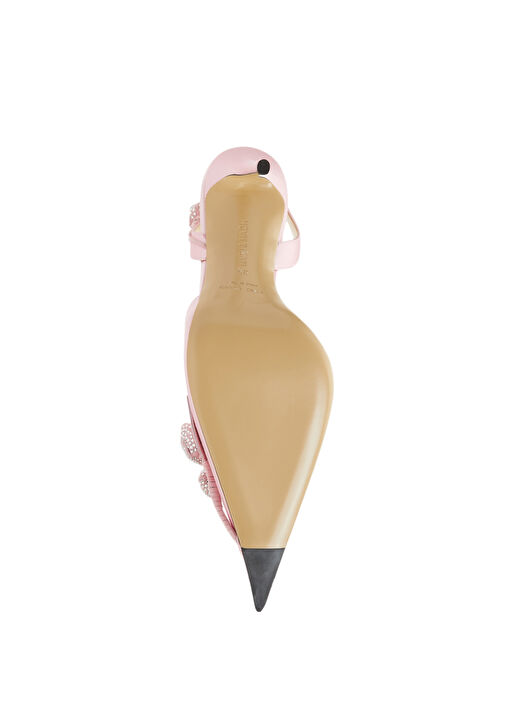 Pembe Taşlı Çiçek Aplikeli İpek Topuklu Ayakkabı - Görsel 6