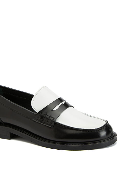 Siyah Beyaz Kadın Deri Loafer - Görsel 7