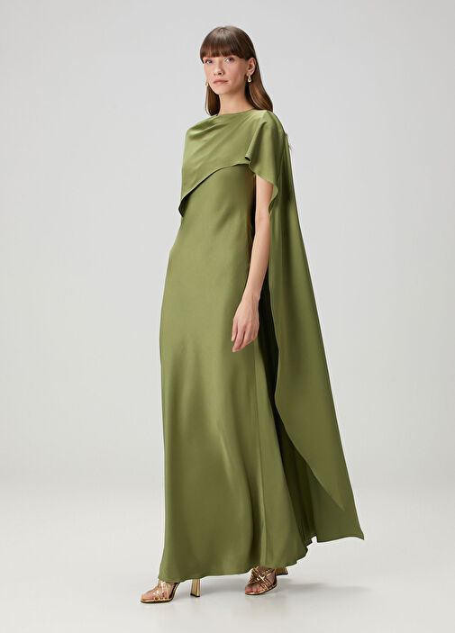 Jonathan Simkhai - Izel Green Cape Detailed Satin Evening Dress