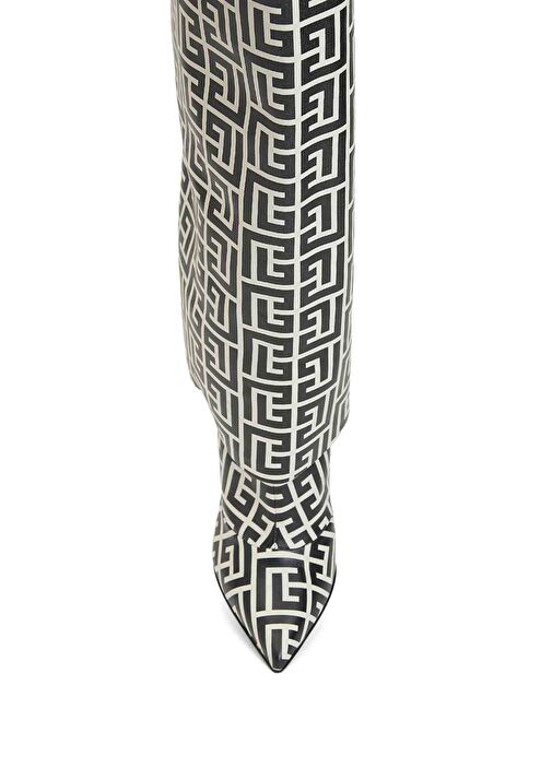 Siyah Beyaz Kadın Deri Çizme - Görsel 5