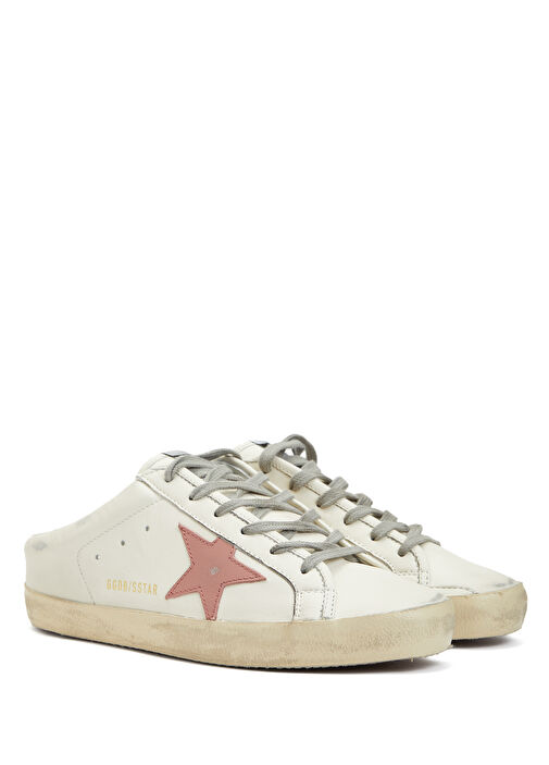 Super Star Sabots Pembe Beyaz Kadın Deri Terlik - Görsel 3