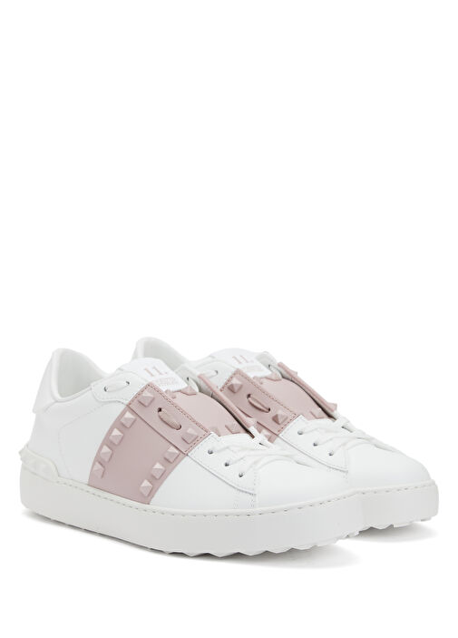 Rockstud Beyaz Pembe Kadın Deri Sneaker - Görsel 3