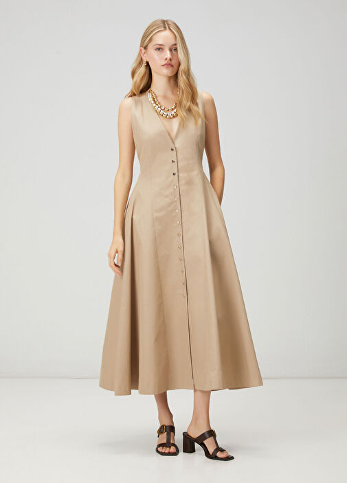 slim fit dress slacks Lysandra Flared Cuff Maxi Dress Lace Beige– Selfie Leslie main image 0