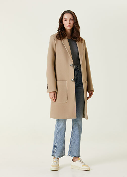 Ami Paris Beige Wool Coat Beige