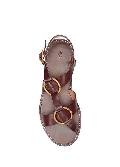 Kahverengi Kadın Deri Sandalet - Görsel 5