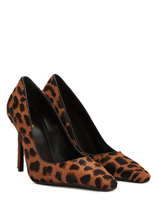 Leopar Desenli Tay Tüyü Topuklu Ayakkabı - Görsel 3
