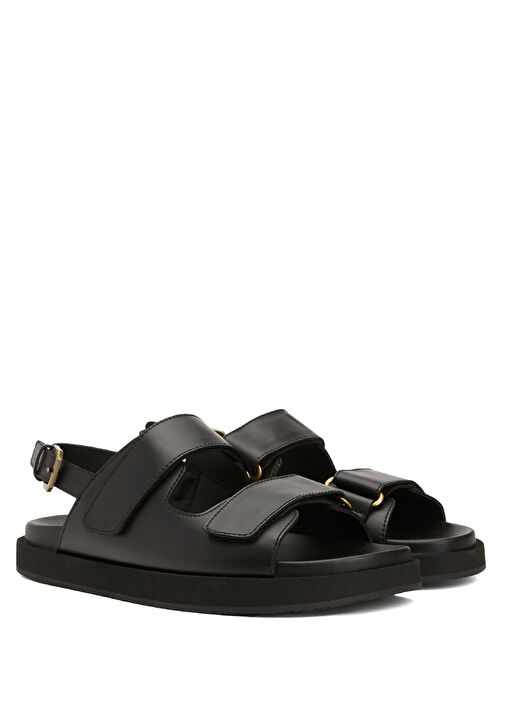 Siyah Erkek Deri Sandalet - Görsel 3
