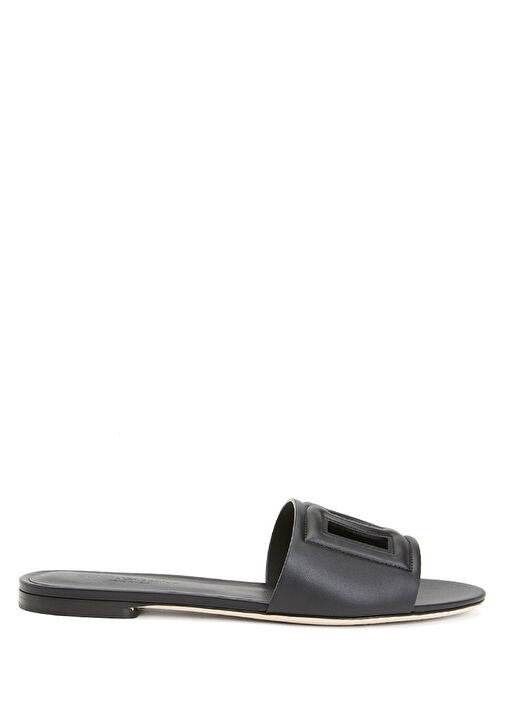 Siyah Logo Detaylı Kadın Deri Terlik - Görsel 2