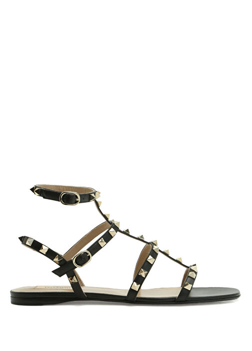 Rockstud Siyah Kadın Deri Sandalet - Görsel 2